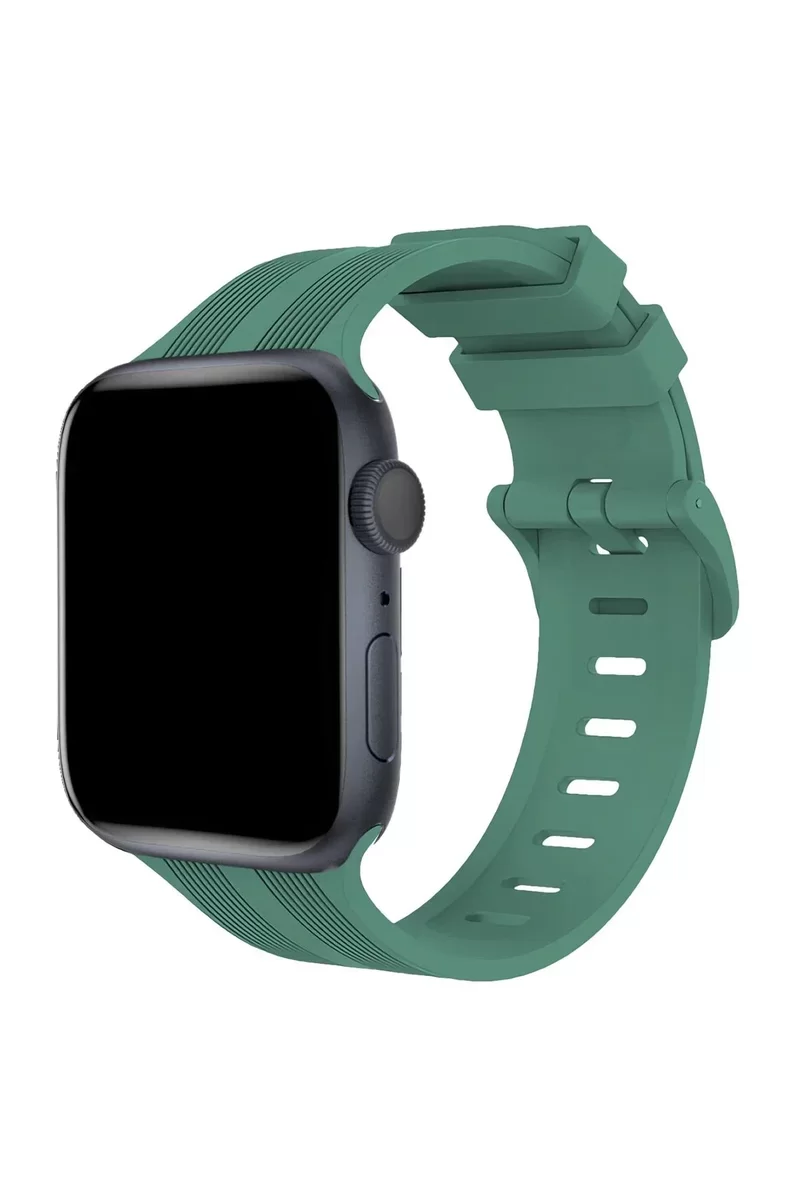 Newface Apple Watch 38mm KR408 Çizgili Silikon Kordon - Yeşil