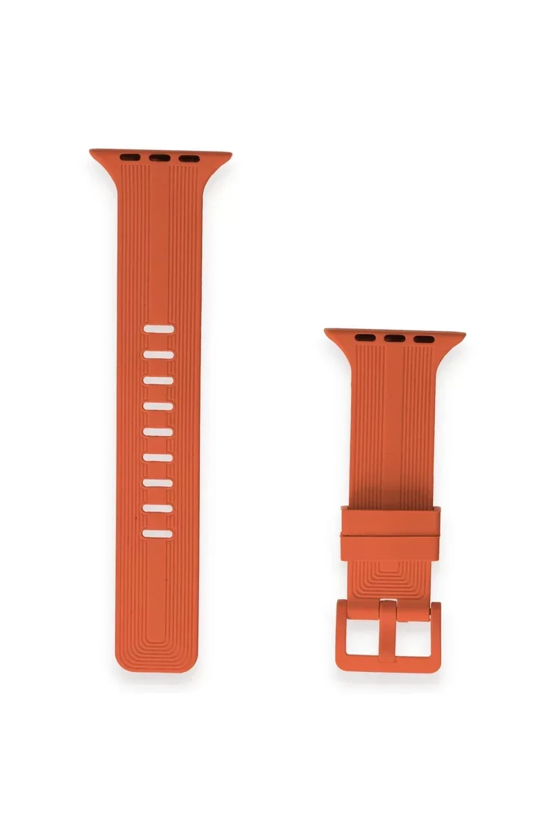 Newface Apple Watch 42mm KR408 Çizgili Silikon Kordon - Turuncu