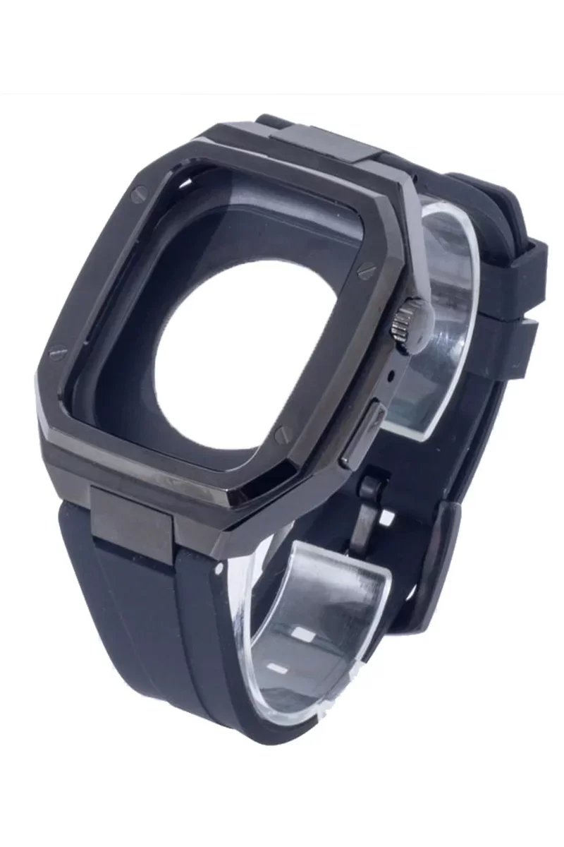 Newface Apple Watch 45mm KR402 Metal Kasa Silikon Kordon - Siyah