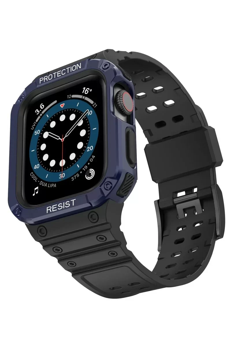 Newface Apple Watch 42mm KR401 Silikon Kordon - Siyah-Mavi