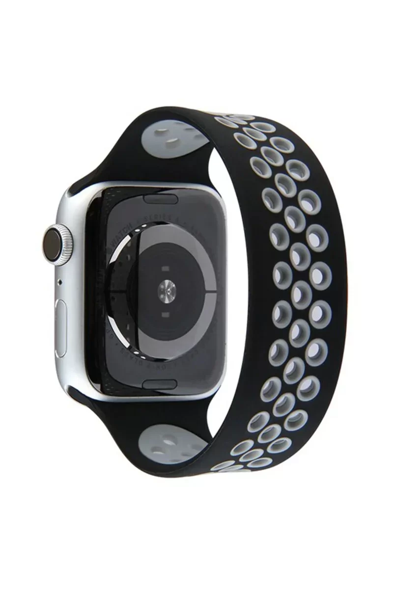 Newface Apple Watch 42mm Ayarlı Delikli Silikon Kordon - Siyah-Gri