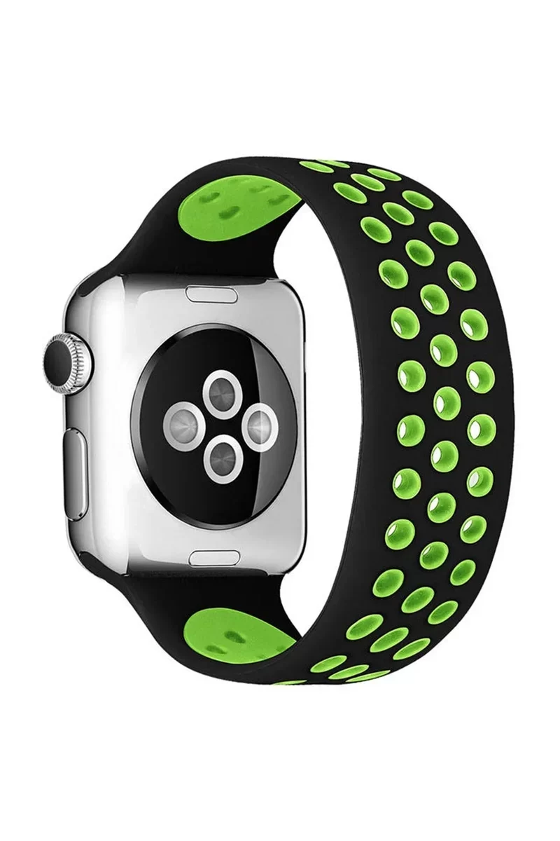 Newface Apple Watch 42mm Ayarlı Delikli Silikon Kordon - Siyah-Yeşil