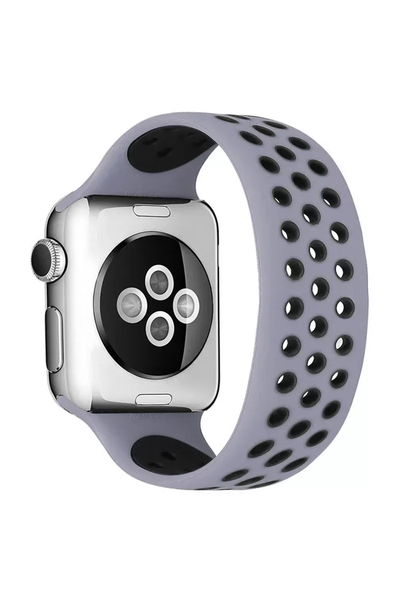 Newface Apple Watch 42mm Ayarlı Delikli Silikon Kordon - Gri-Siyah
