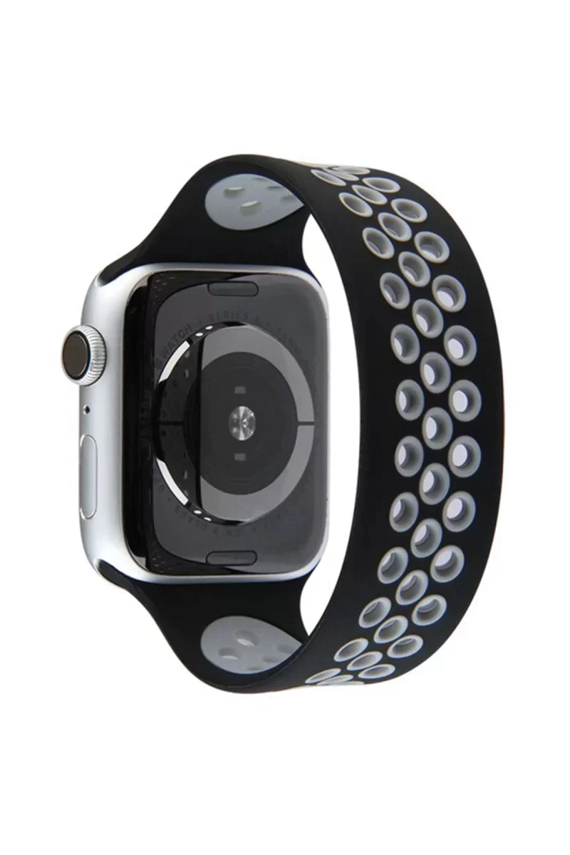 Newface Apple Watch 38mm Ayarlı Delikli Silikon Kordon - Siyah-Gri