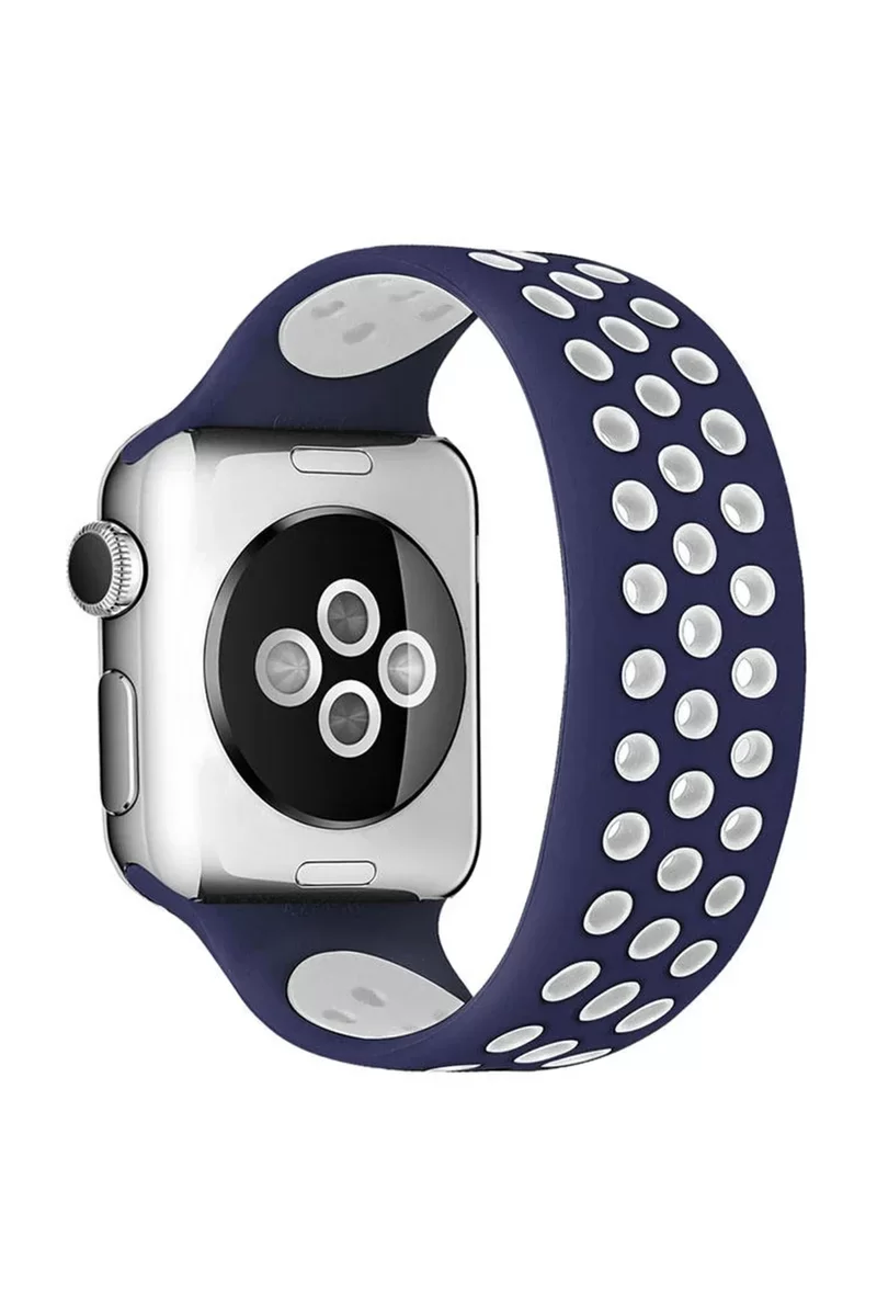 Newface Apple Watch 38mm Ayarlı Delikli Silikon Kordon - Lacivert-Beyaz