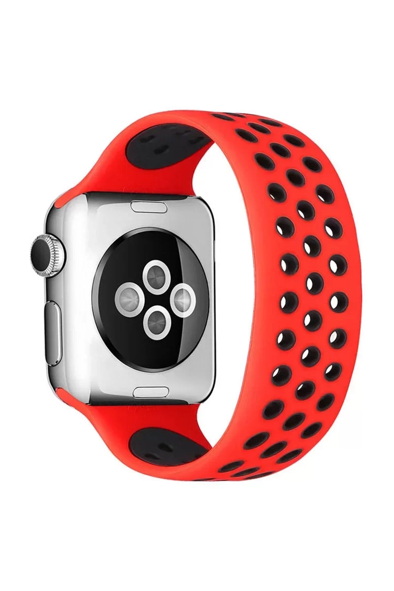 Newface Apple Watch 38mm Ayarlı Delikli Silikon Kordon - Kırmızı-Siyah