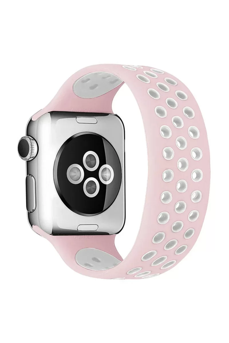 Newface Apple Watch 38mm Ayarlı Delikli Silikon Kordon - Pembe-Beyaz