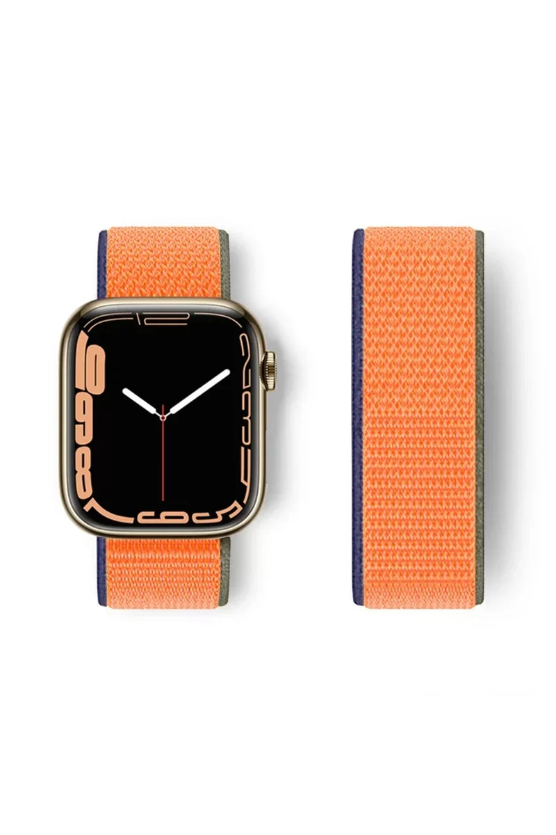 Newface Apple Watch 38mm Hasırlı Cırtcırtlı Kordon - Lacivert-Turuncu