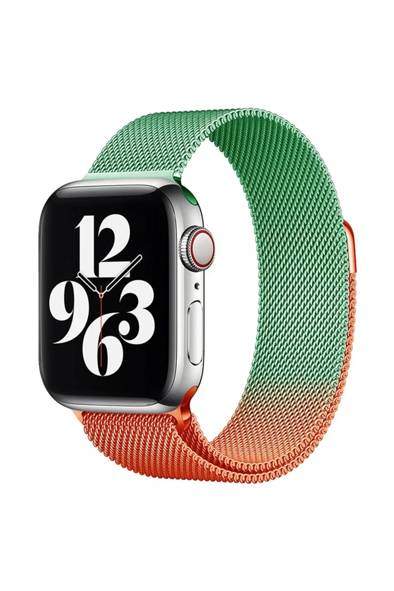 Newface Apple Watch 38mm Metal Mıknatıslı Kordon - Turuncu-Yeşil