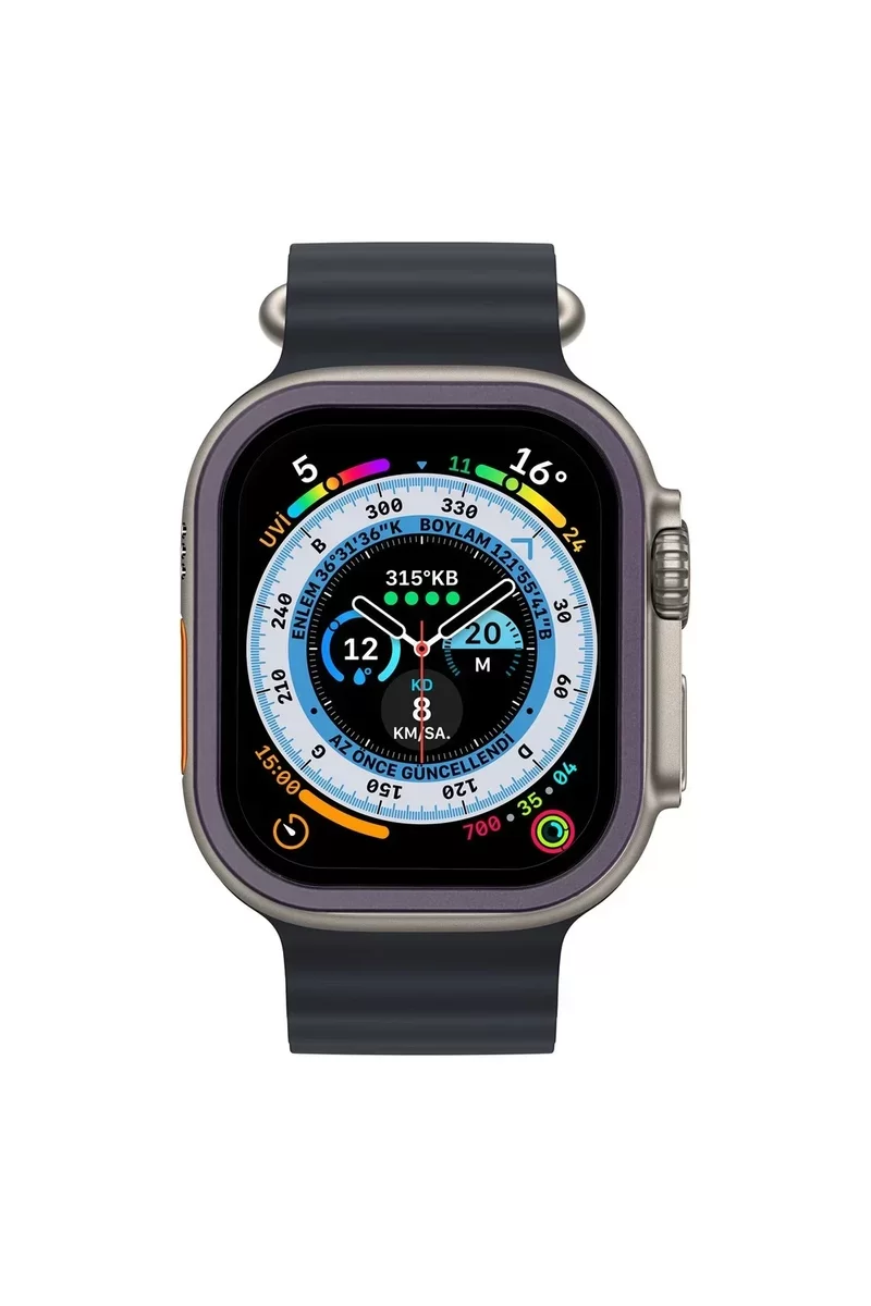 Newface Apple Watch Ultra 49mm Alüminyum Kasa Cam Ekran Koruyucu - Mor