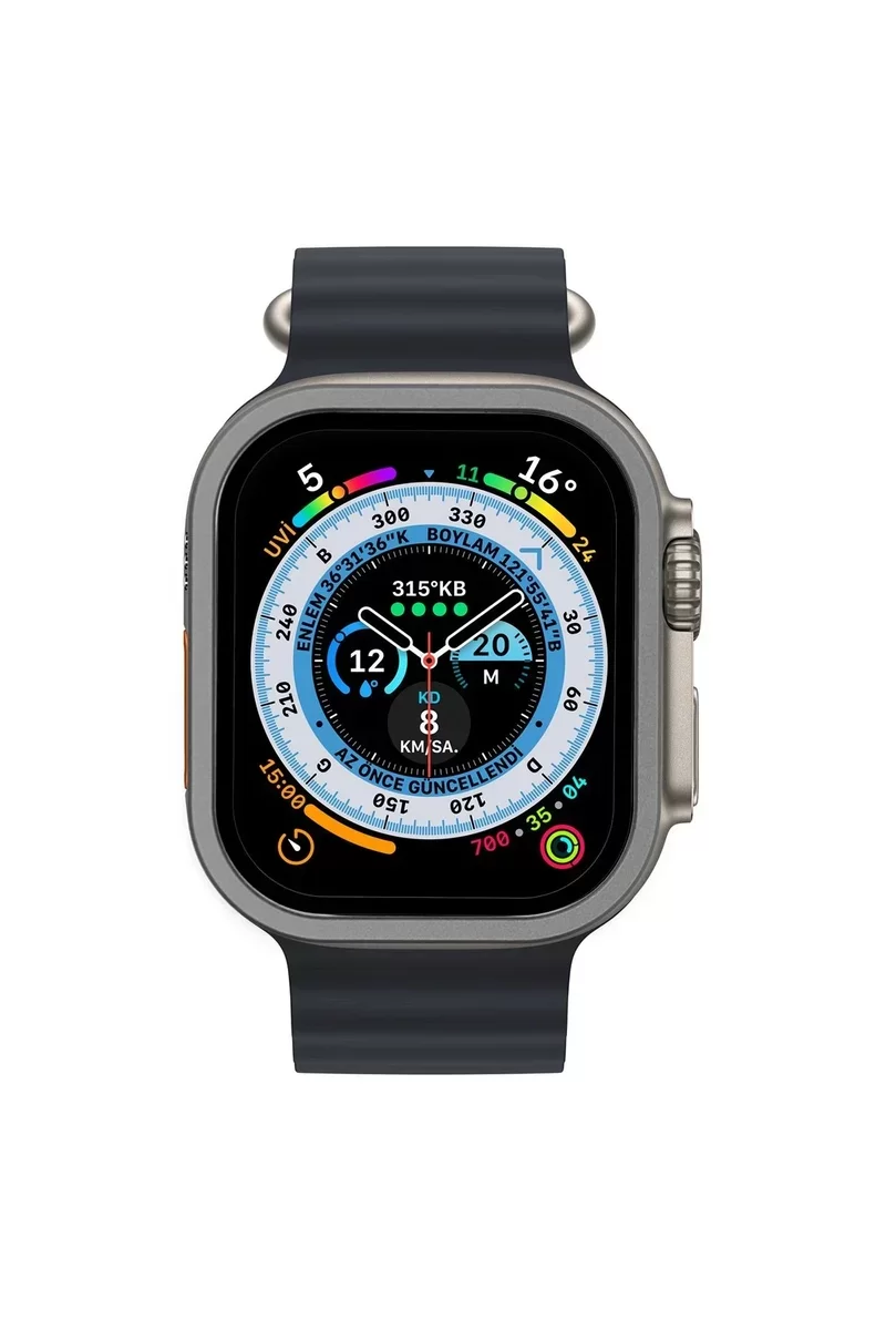 Newface Apple Watch Ultra 49mm Alüminyum Kasa Cam Ekran Koruyucu - Gri