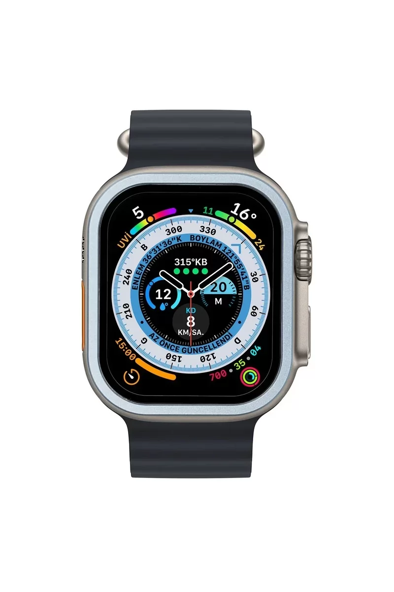 Newface Apple Watch Ultra 49mm Alüminyum Kasa Cam Ekran Koruyucu - Mavi
