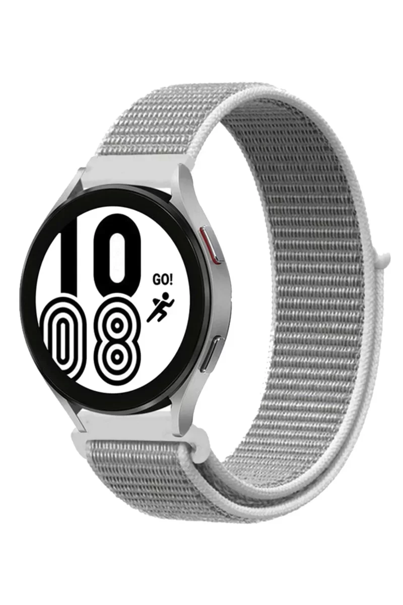Newface Samsung Galaxy Watch 4 Hasırlı Cırtcırtlı Kordon - Beyaz
