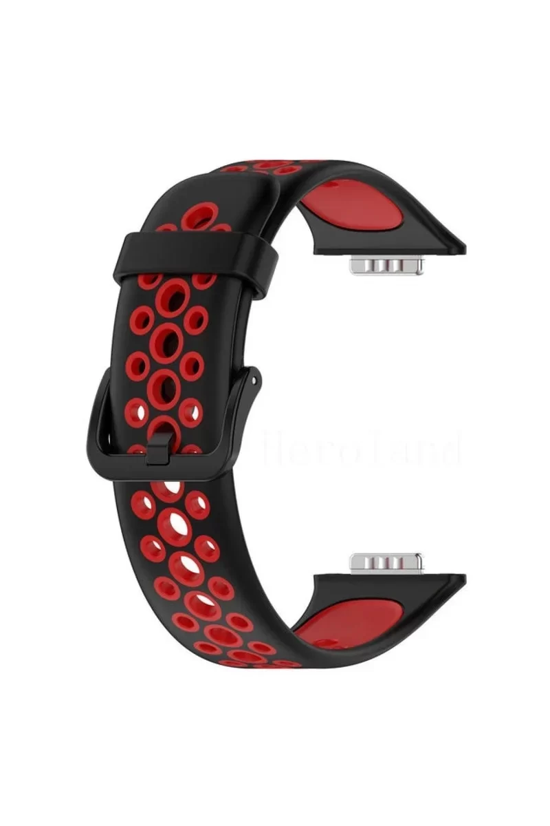 Newface Huawei Watch Fit 2 Spor Delikli Kordon - Siyah-Kırmızı