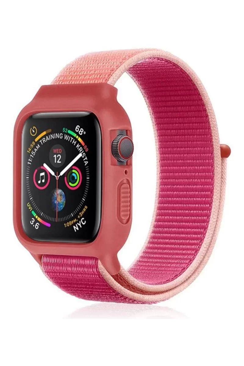 Newface Apple Watch 38mm Hasırlı Cırtcırtlı Kasalı Kordon - Mor