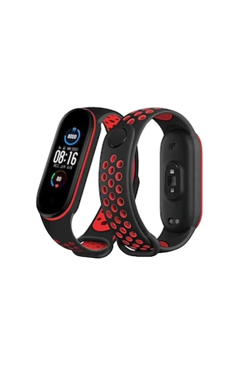 Newface Xiaomi Mi Band 6 Spor Delikli Kordon - Siyah-Kırmızı