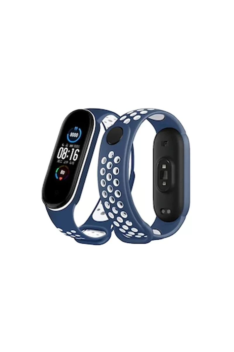 Newface Xiaomi Mi Band 6 Spor Delikli Kordon - Lacivert-Beyaz