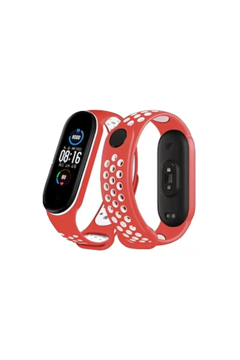Newface Xiaomi Mi Band 6 Spor Delikli Kordon - Kırmızı-Beyaz
