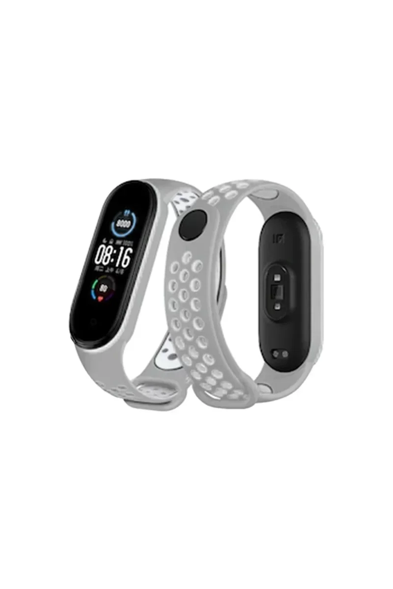 Newface Xiaomi Mi Band 6 Spor Delikli Kordon - Gri-Kırmızı