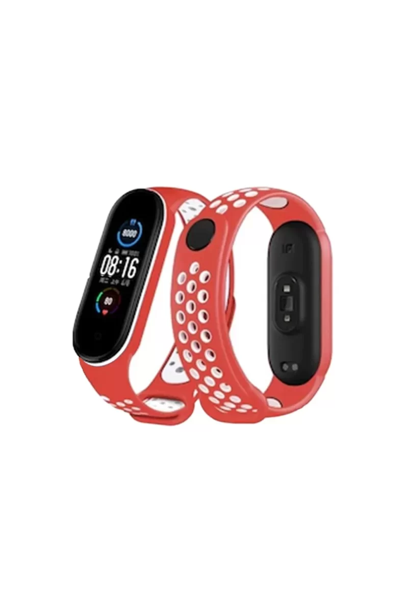 Newface Xiaomi Mi Band 4 Spor Delikli Kordon - Kırmızı-Beyaz