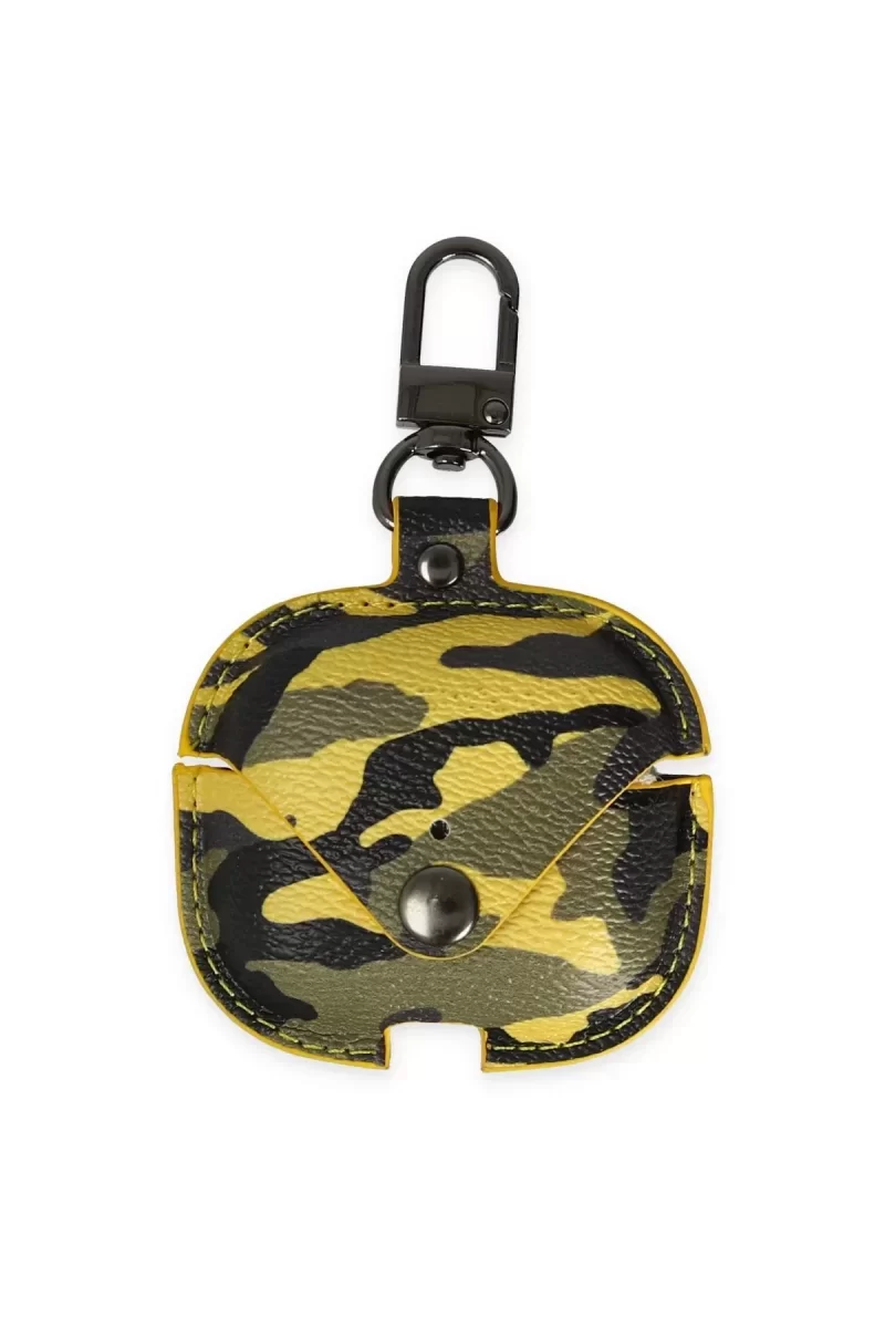 Newface Airpods Pro 2 (2.nesil) Çanta Kamuflaj Deri Kılıf - Sarı