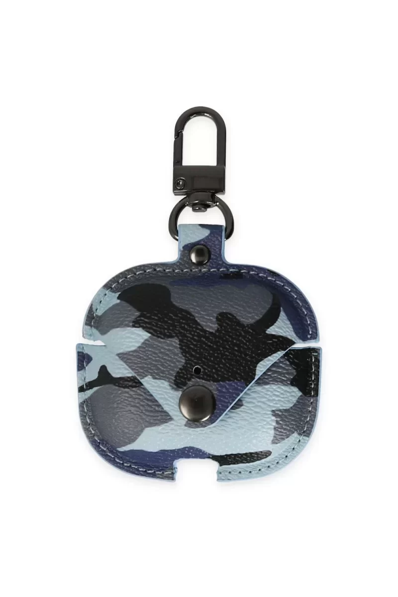 Newface Airpods Pro 2 (2.nesil) Çanta Kamuflaj Deri Kılıf - Mavi