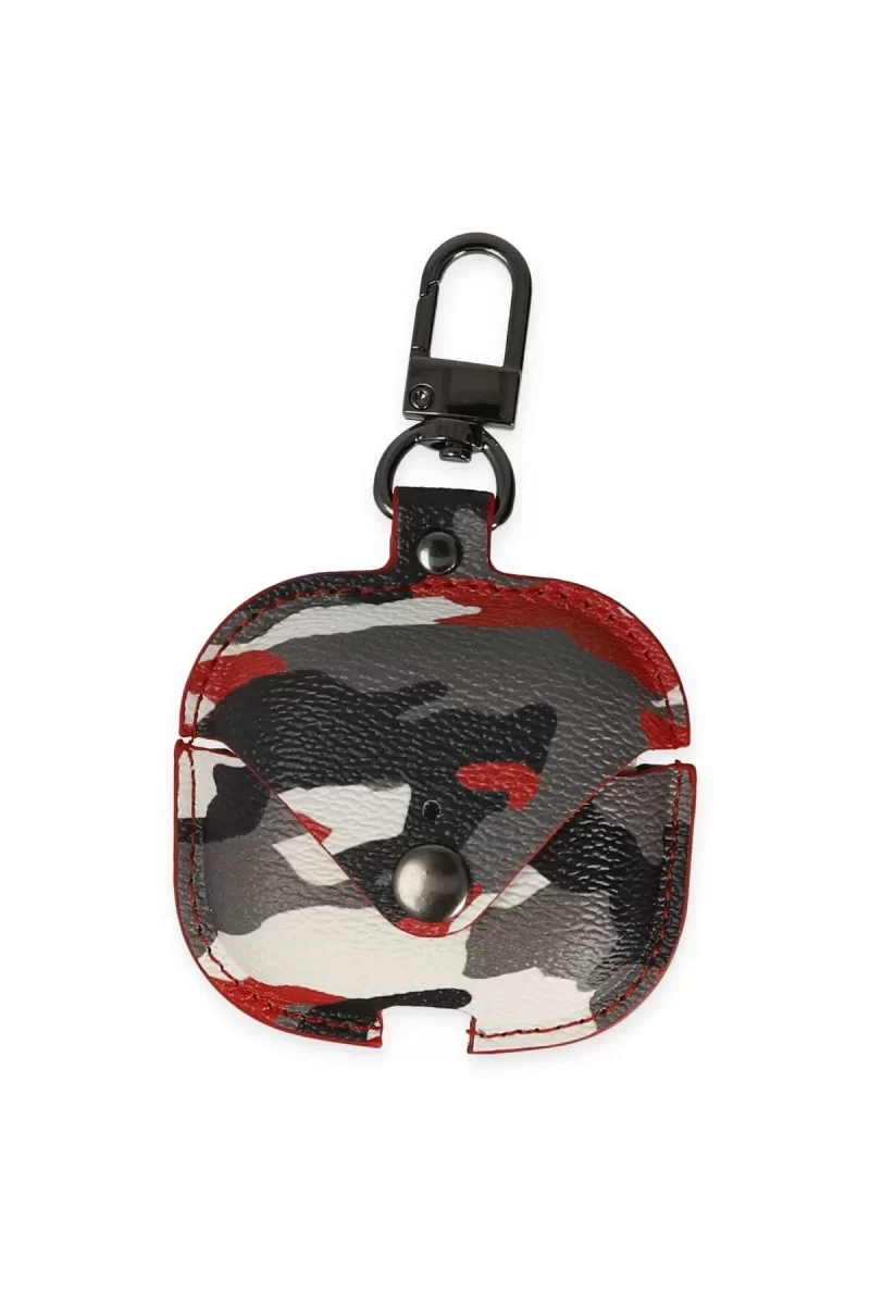 Newface Airpods 3 (3.nesil) Çanta Kamuflaj Deri Kılıf - Kırmızı