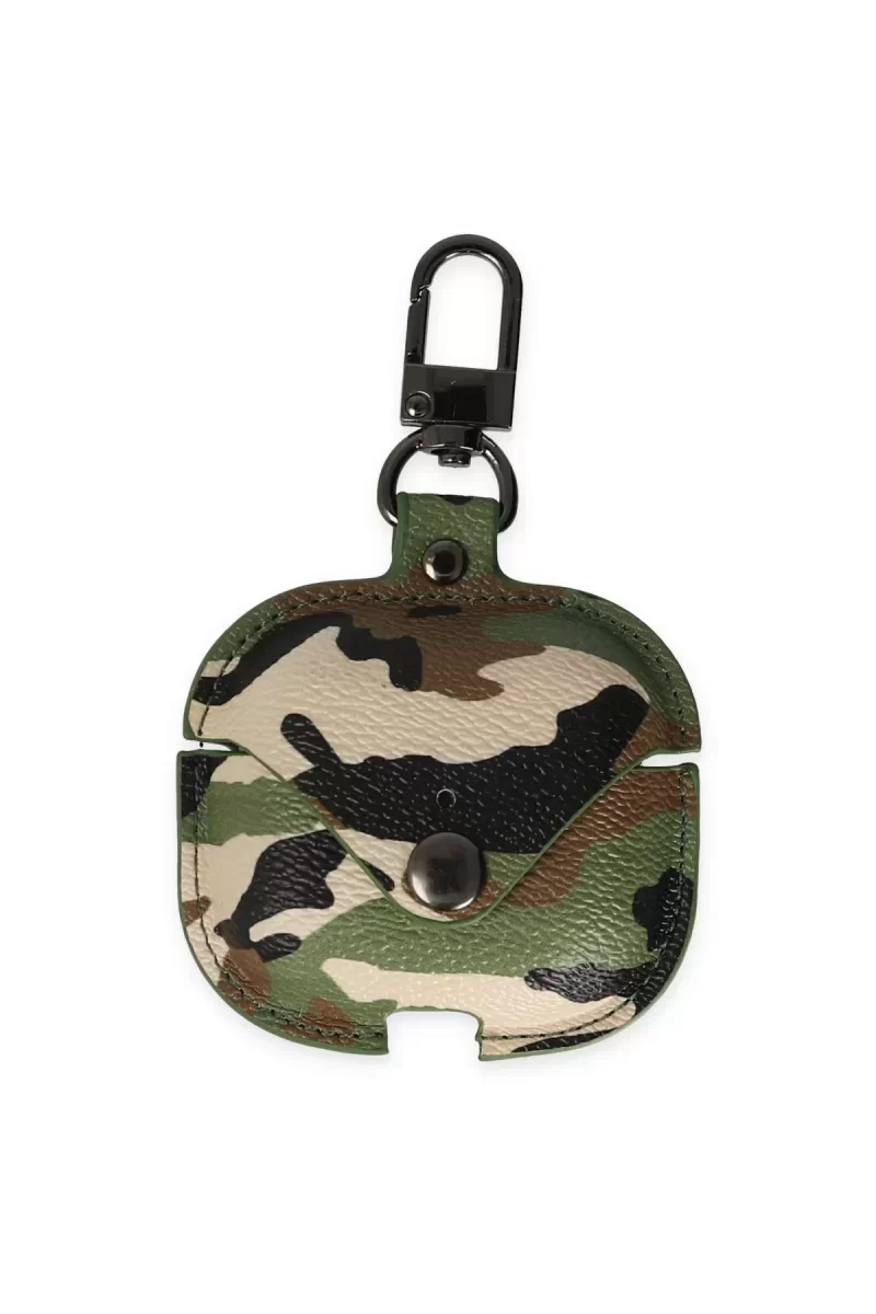 Newface Airpods 3 (3.nesil) Çanta Kamuflaj Deri Kılıf - Yeşil