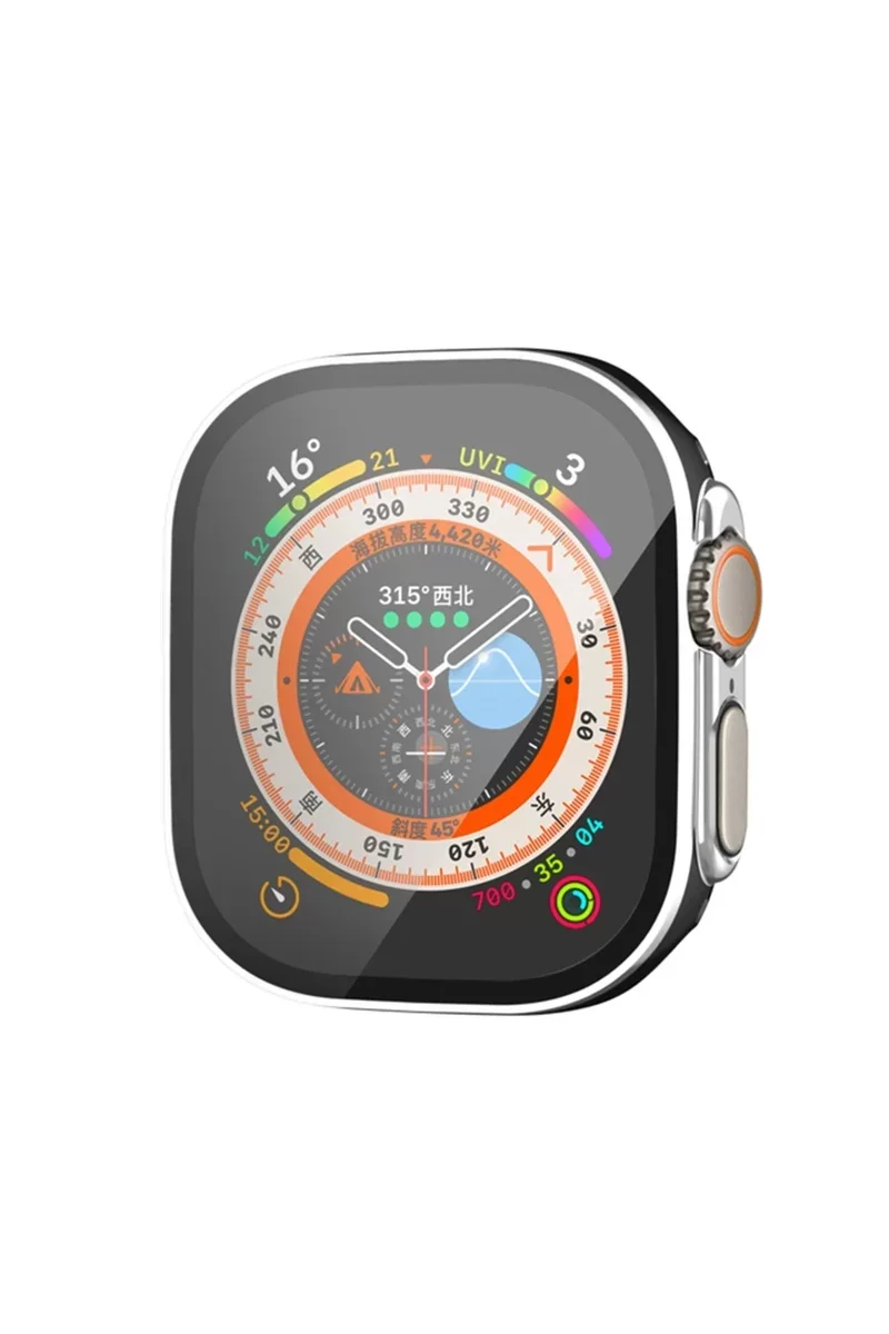 Newface Apple Watch Ultra 49mm Legend Camlı Kasa Ekran Koruyucu - Siyah-Gümüş