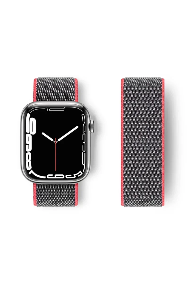 Newface Apple Watch 42mm Hasırlı Cırtcırtlı Kordon - Pembe-Gri