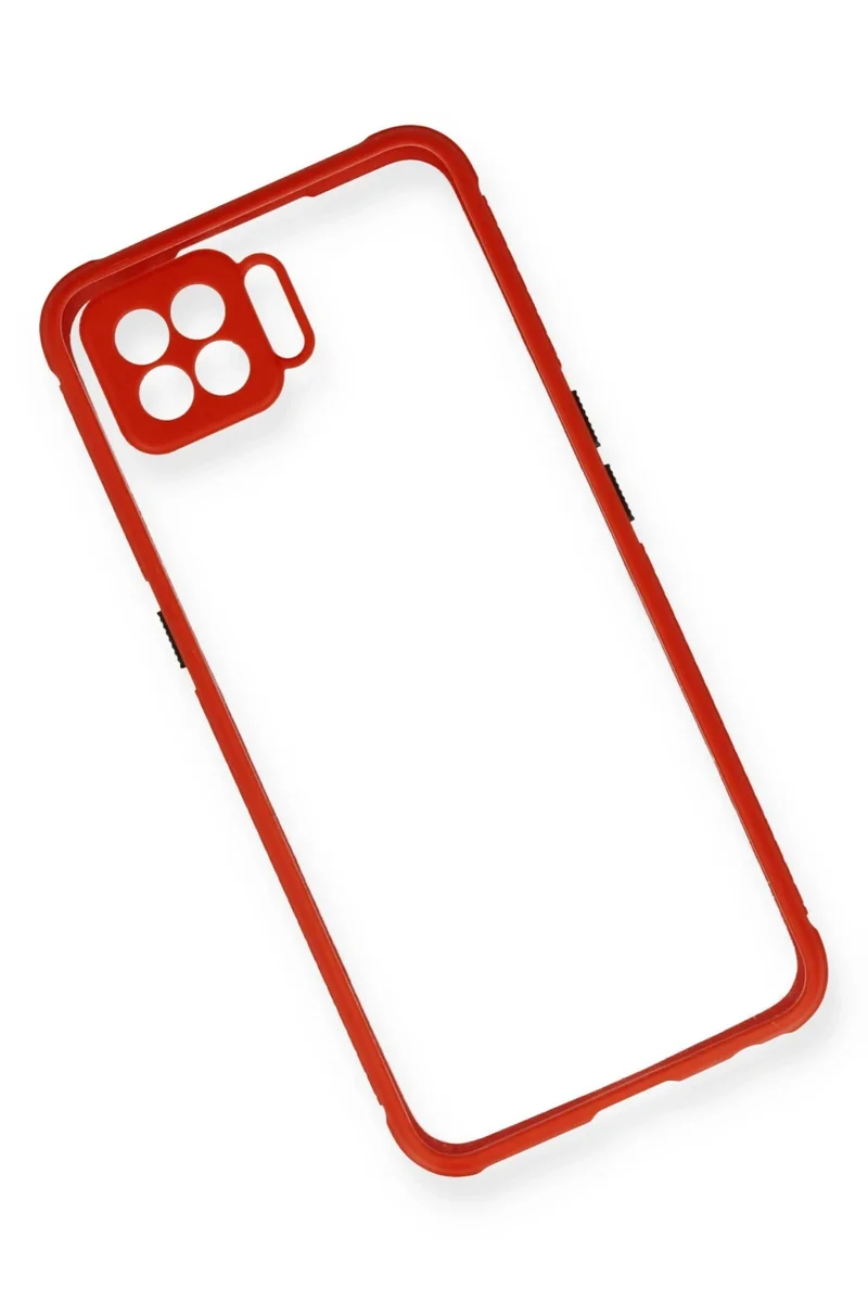 Newface Oppo Reno 4 Lite Kılıf Miami Şeffaf Silikon - Kırmızı