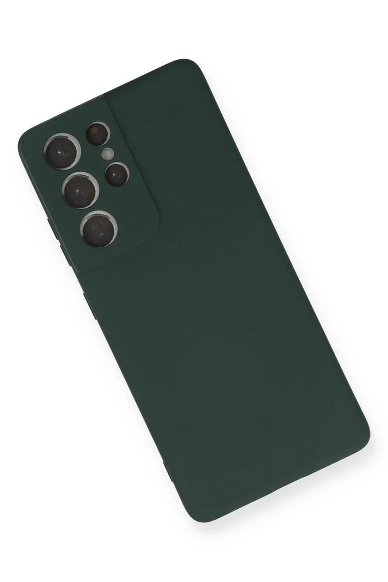Newface Samsung Galaxy S21 Ultra Kılıf Nano içi Kadife Silikon - Koyu Yeşil