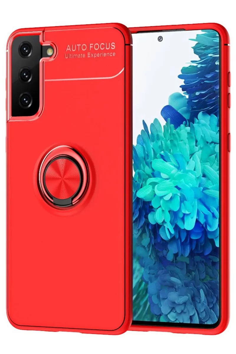 Newface Samsung Galaxy S21 Plus Kılıf Range Yüzüklü Silikon - Kırmızı
