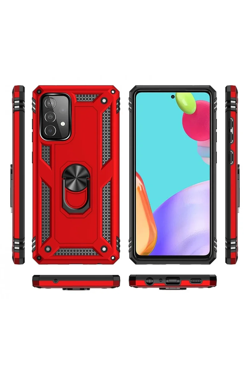 Newface Samsung Galaxy A52 Kılıf Sofya Yüzüklü Silikon Kapak - Kırmızı