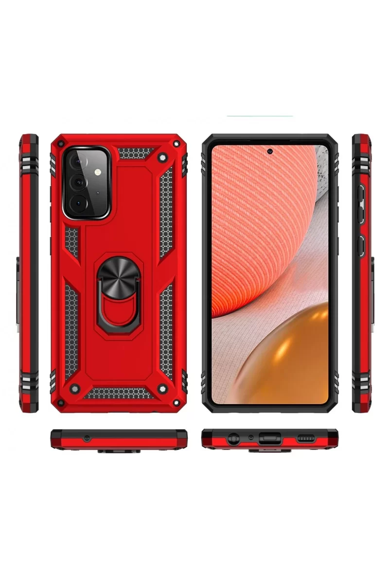 Newface Samsung Galaxy A72 Kılıf Sofya Yüzüklü Silikon Kapak - Kırmızı