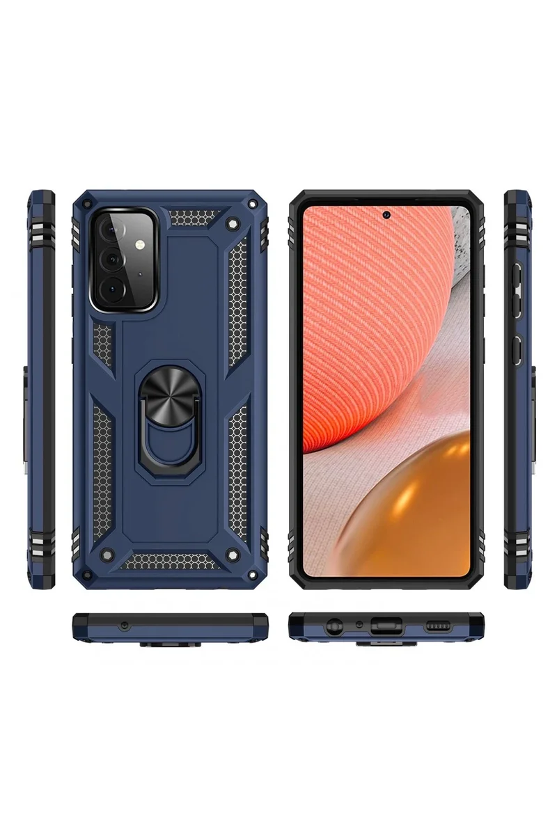 Newface Samsung Galaxy A72 Kılıf Sofya Yüzüklü Silikon Kapak - Lacivert