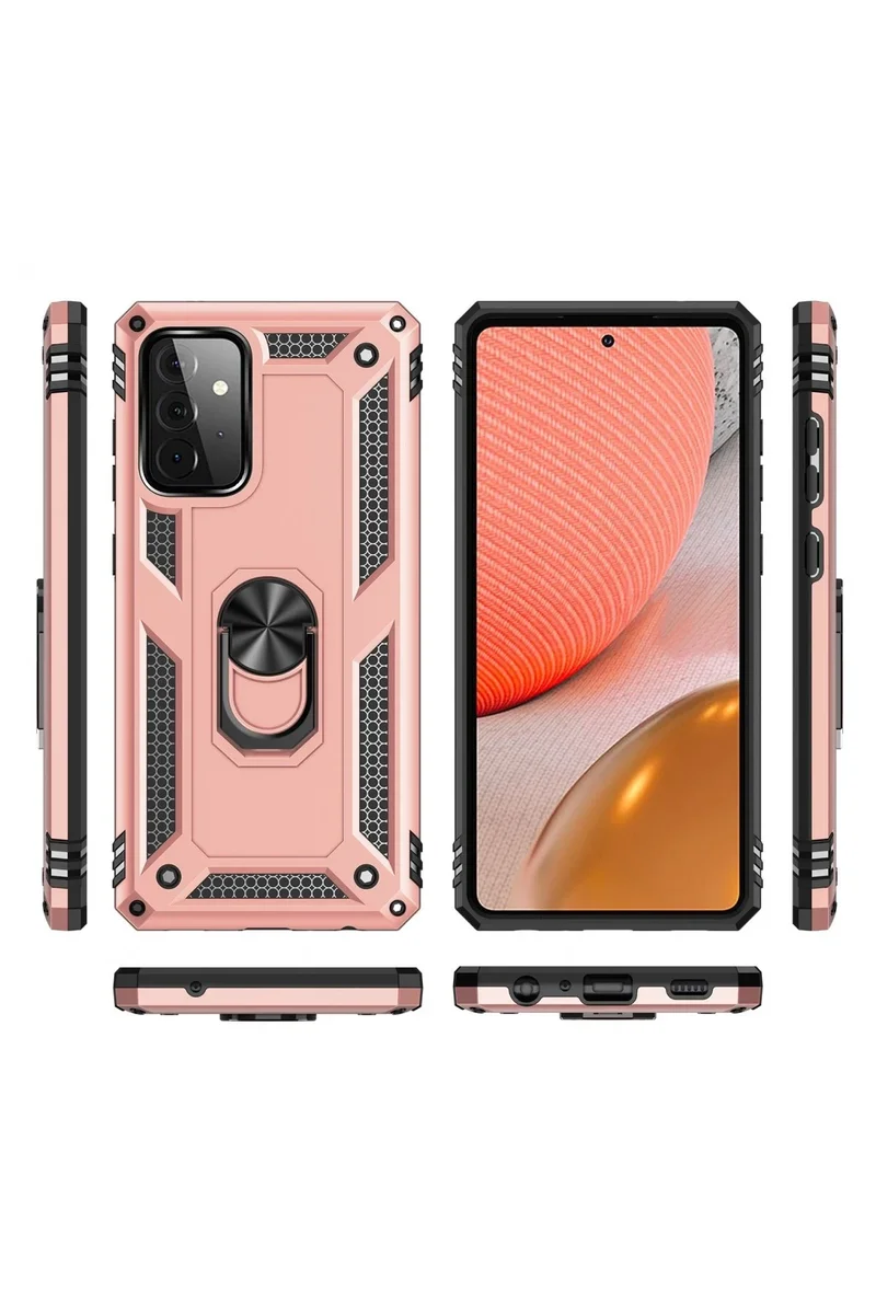 Newface Samsung Galaxy A72 Kılıf Sofya Yüzüklü Silikon Kapak - Rose