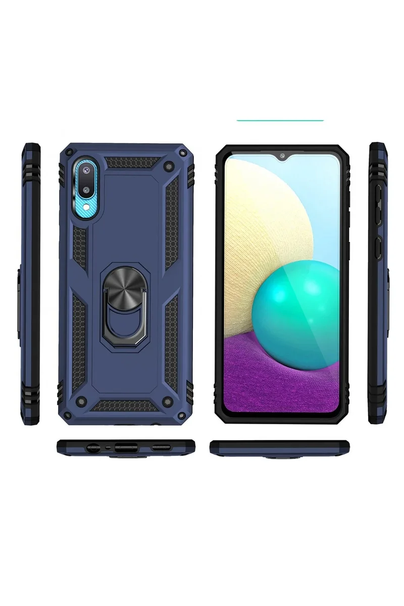 Newface Samsung Galaxy A02 Kılıf Sofya Yüzüklü Silikon Kapak - Lacivert