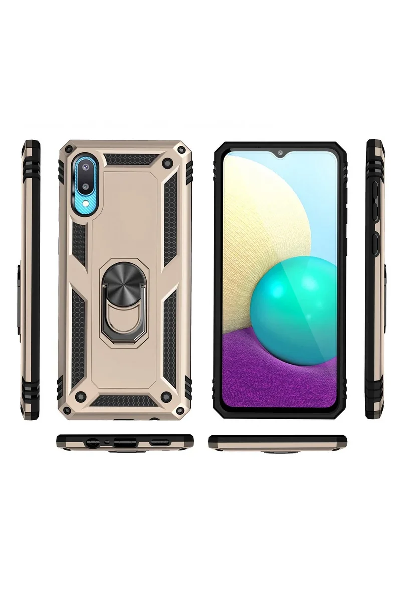 Newface Samsung Galaxy A02 Kılıf Sofya Yüzüklü Silikon Kapak - Gold