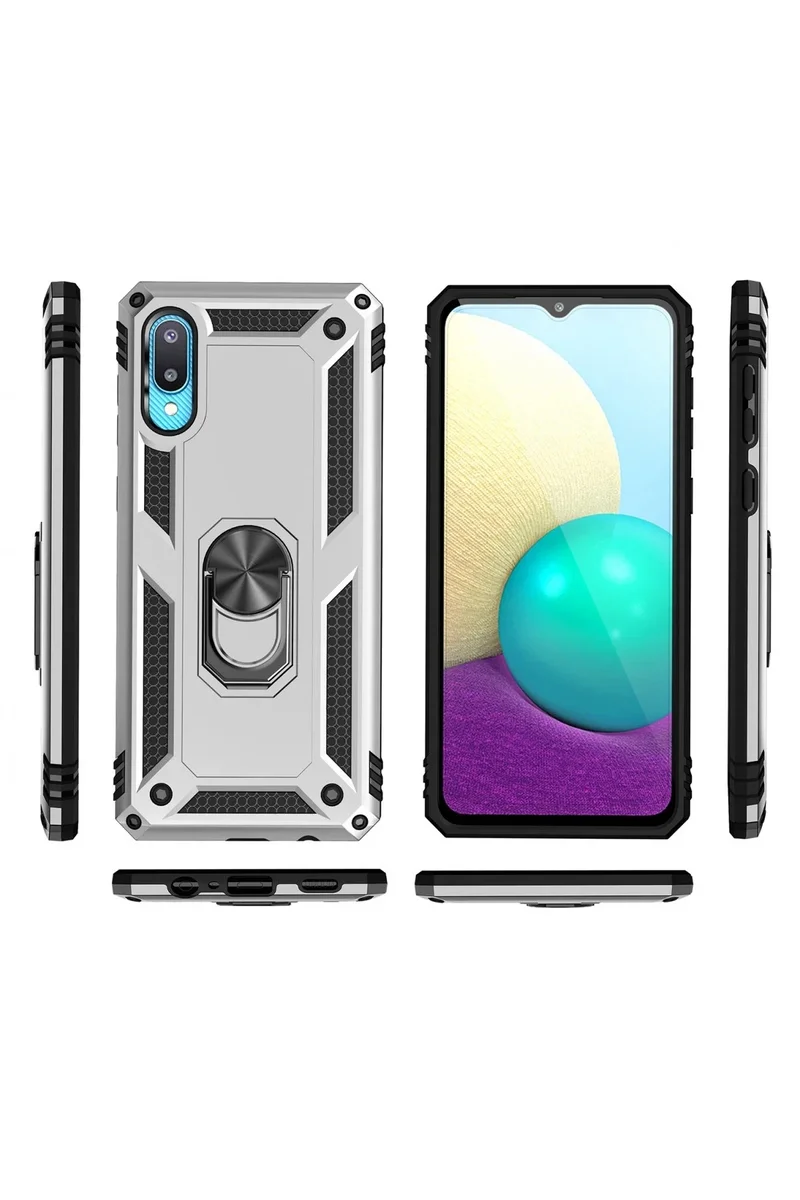 Newface Samsung Galaxy A02 Kılıf Sofya Yüzüklü Silikon Kapak - Gümüş