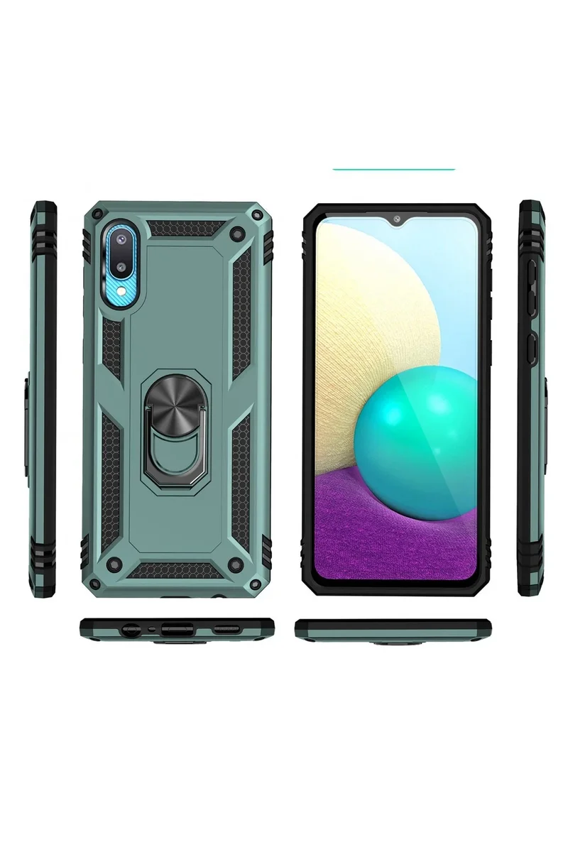 Newface Samsung Galaxy A02 Kılıf Sofya Yüzüklü Silikon Kapak - Yeşil