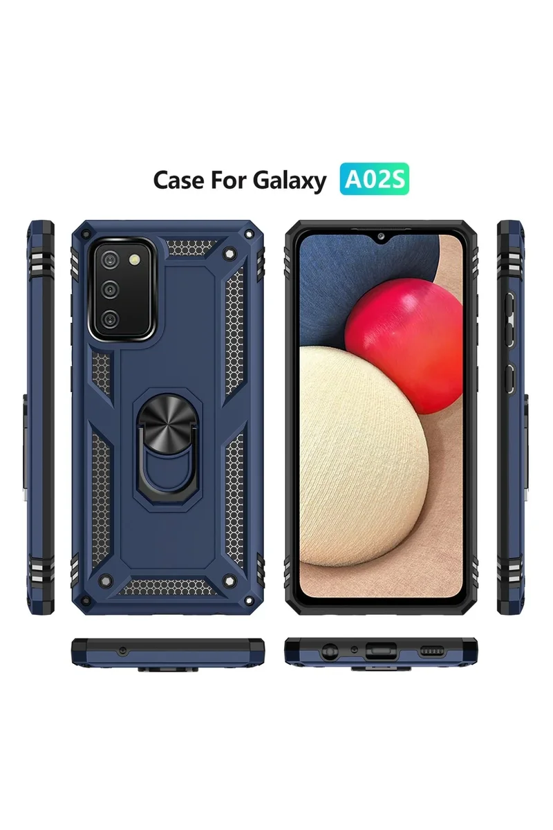 Newface Samsung Galaxy A02S Kılıf Sofya Yüzüklü Silikon Kapak - Lacivert