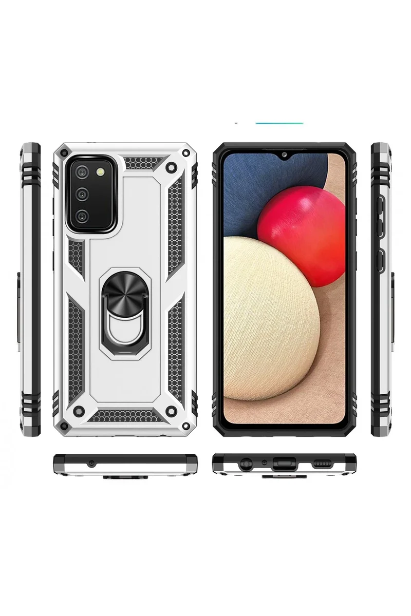 Newface Samsung Galaxy A02S Kılıf Sofya Yüzüklü Silikon Kapak - Gümüş