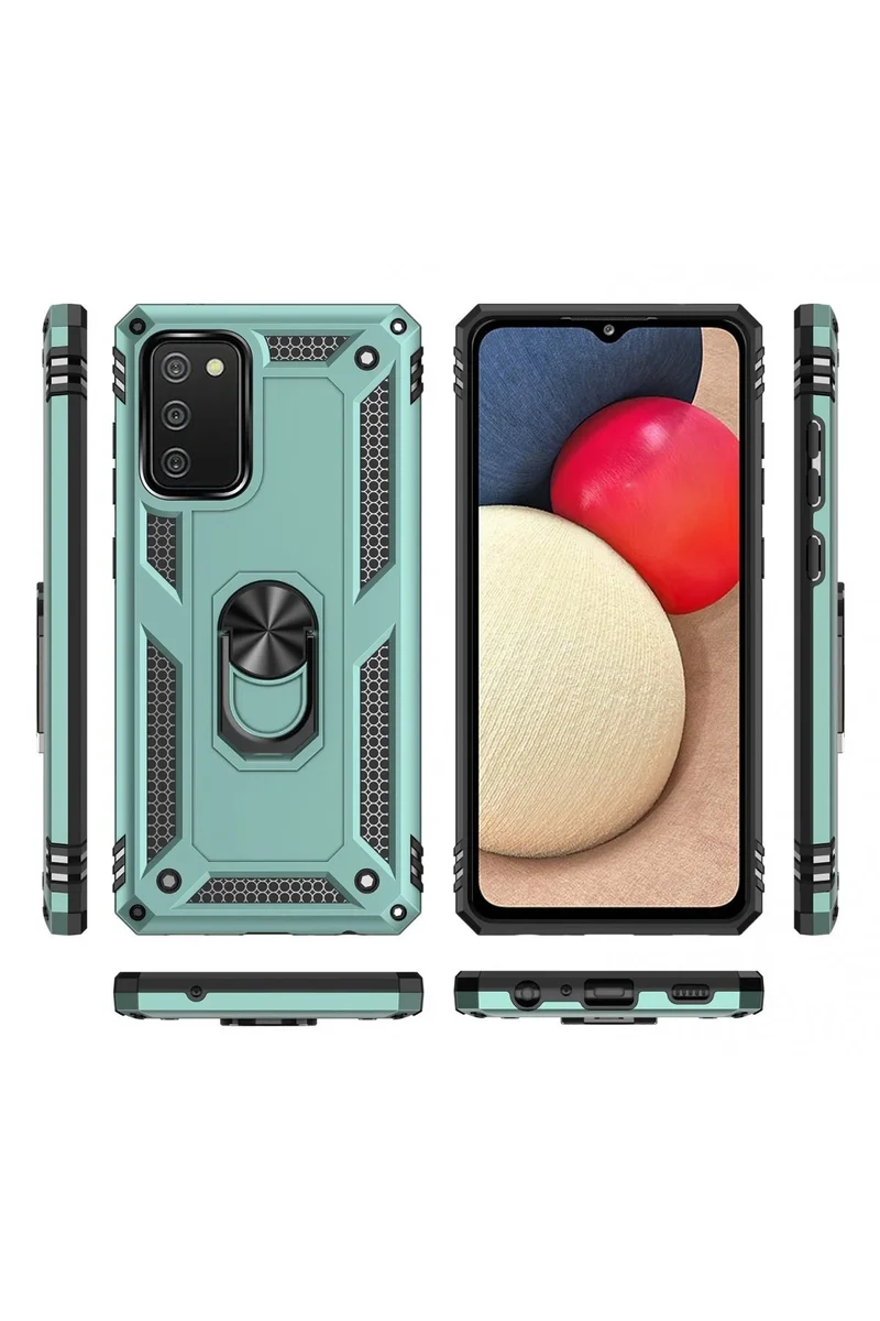 Newface Samsung Galaxy A02S Kılıf Sofya Yüzüklü Silikon Kapak - Yeşil