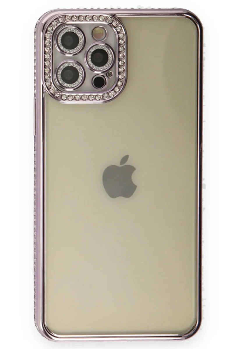 Newface iPhone 12 Pro Kılıf Joke Taşlı Silikon - Mor