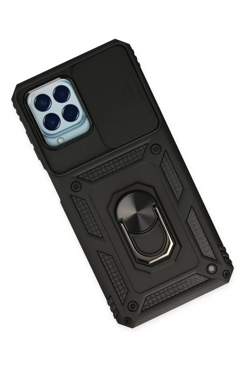 Newface Samsung Galaxy M33 Kılıf Pars Lens Yüzüklü Silikon - Siyah