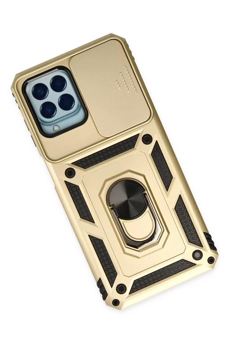 Newface Samsung Galaxy M33 Kılıf Pars Lens Yüzüklü Silikon - Gold