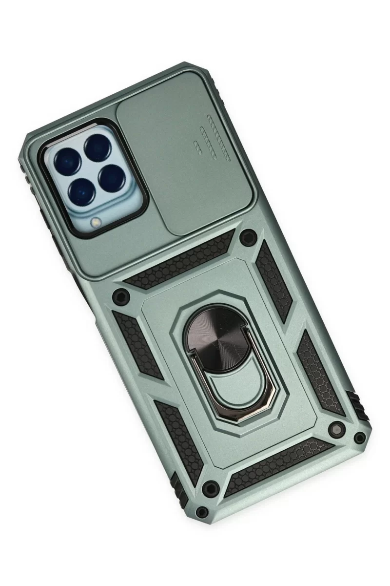 Newface Samsung Galaxy M33 Kılıf Pars Lens Yüzüklü Silikon - Yeşil