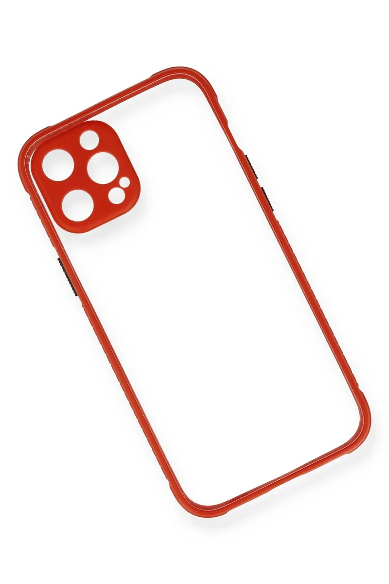Newface iPhone 12 Kılıf Miami Şeffaf Silikon - Kırmızı