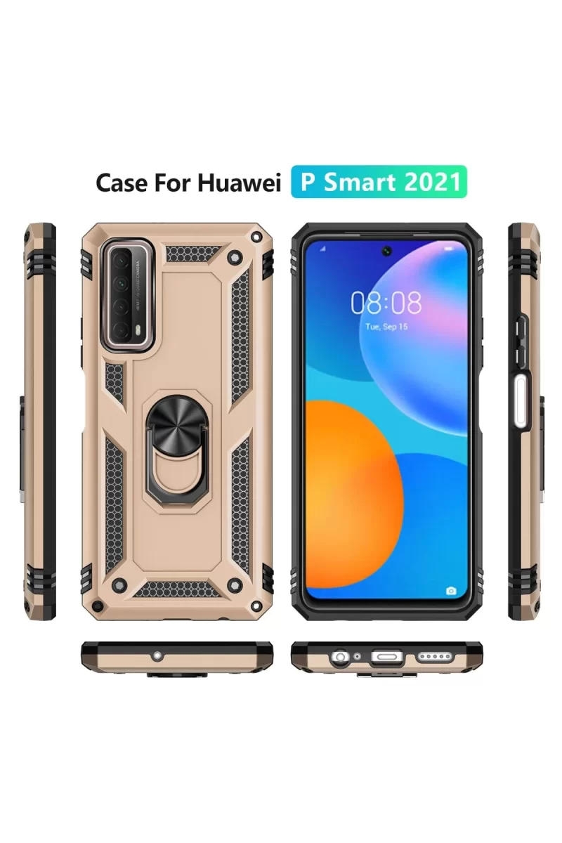 Newface Huawei P Smart 2021 Kılıf Sofya Yüzüklü Silikon Kapak - Gold